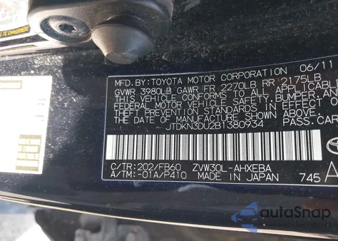 2011 Toyota Prius Three z USA, uszkodzony, nr VIN JTDKN3DU2B1380934